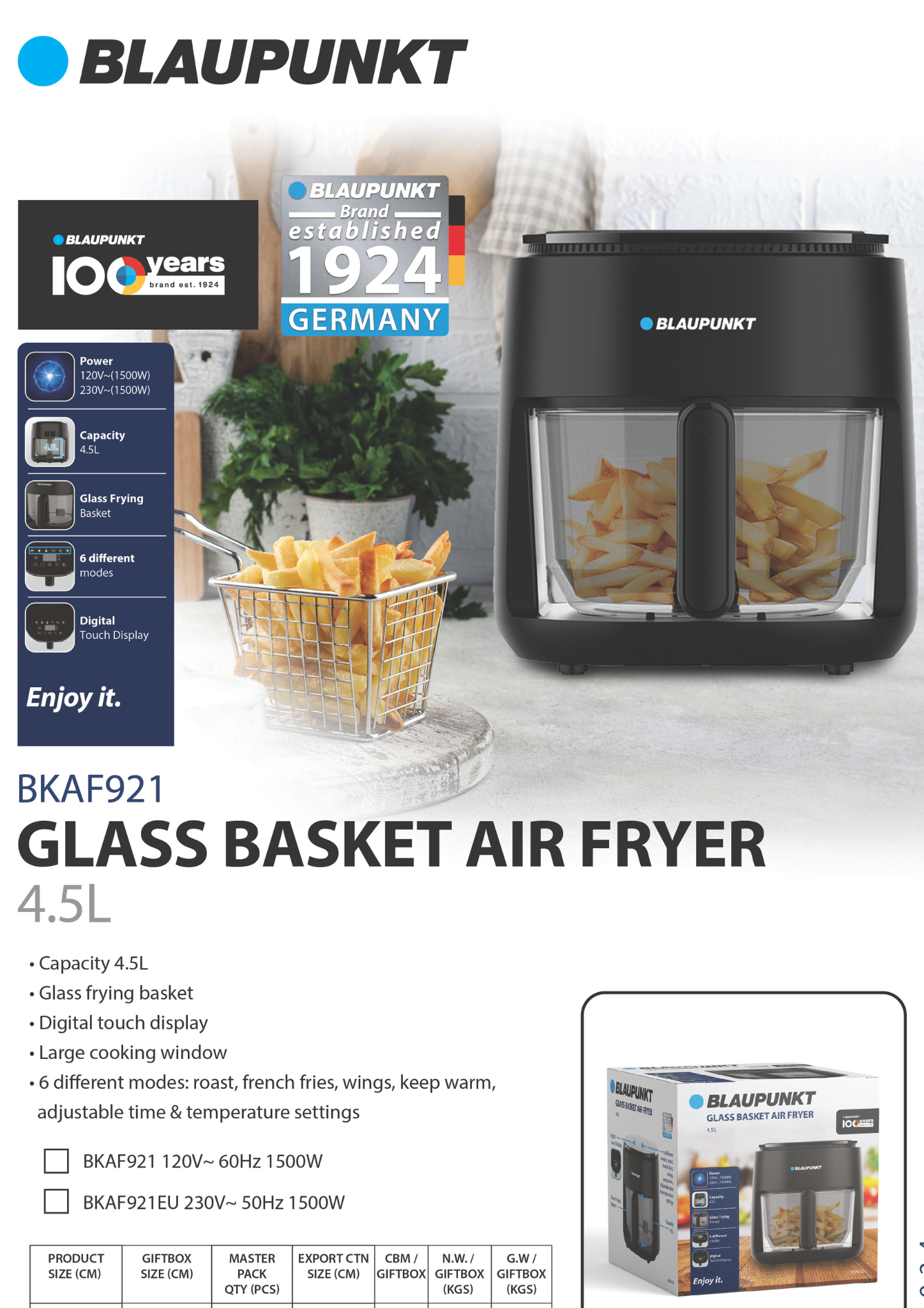 Blaupunkt 4.5L Glass Basket Air Fryer Blaupunkt 4.5L Glass Basket Air Fryer